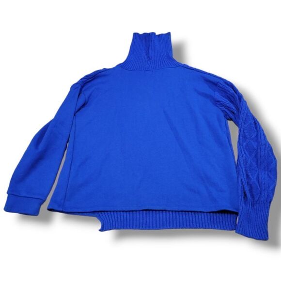 Zara Sweater Size Small Women's Knit Sweater Half Fleece Sweater Cowl Neck Blue - Picture 2 of 6